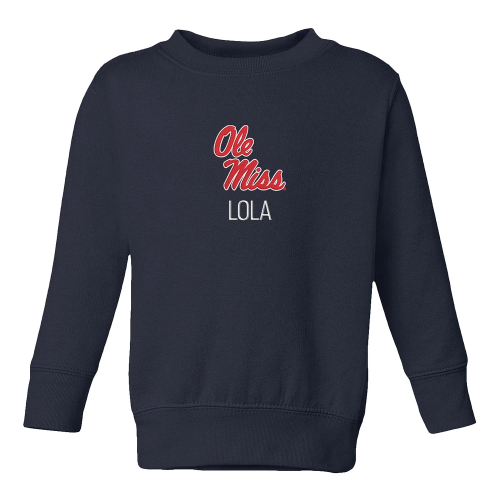 Toddler Chad & Jake Navy Ole Miss Rebels Primary Logo Personalized Pullover Sweatshirt