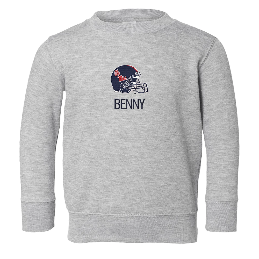 Toddler Chad & Jake Heather Gray Ole Miss Rebels Helmet Personalized Pullover Sweatshirt