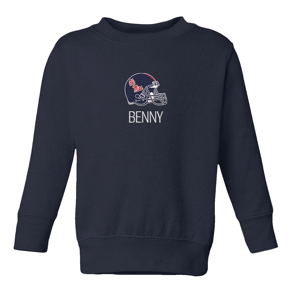 Toddler Chad & Jake Navy Ole Miss Rebels Helmet Personalized Pullover Sweatshirt