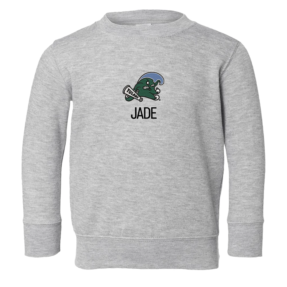 Toddler Chad & Jake Heather Gray Tulane Green Wave Primary Logo Personalized Pullover Sweatshirt