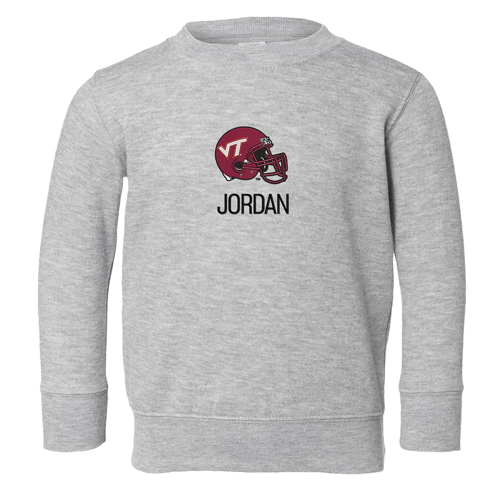 Toddler Chad & Jake Heather Gray Virginia Tech Hokies Helmet Personalized Pullover Sweatshirt