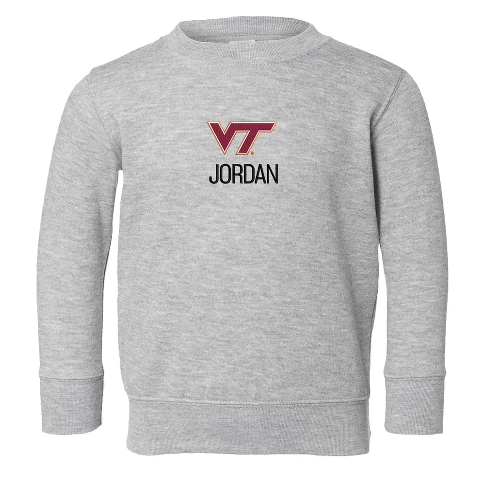 Toddler Chad & Jake Heather Gray Virginia Tech Hokies Primary Logo Personalized Pullover Sweatshirt