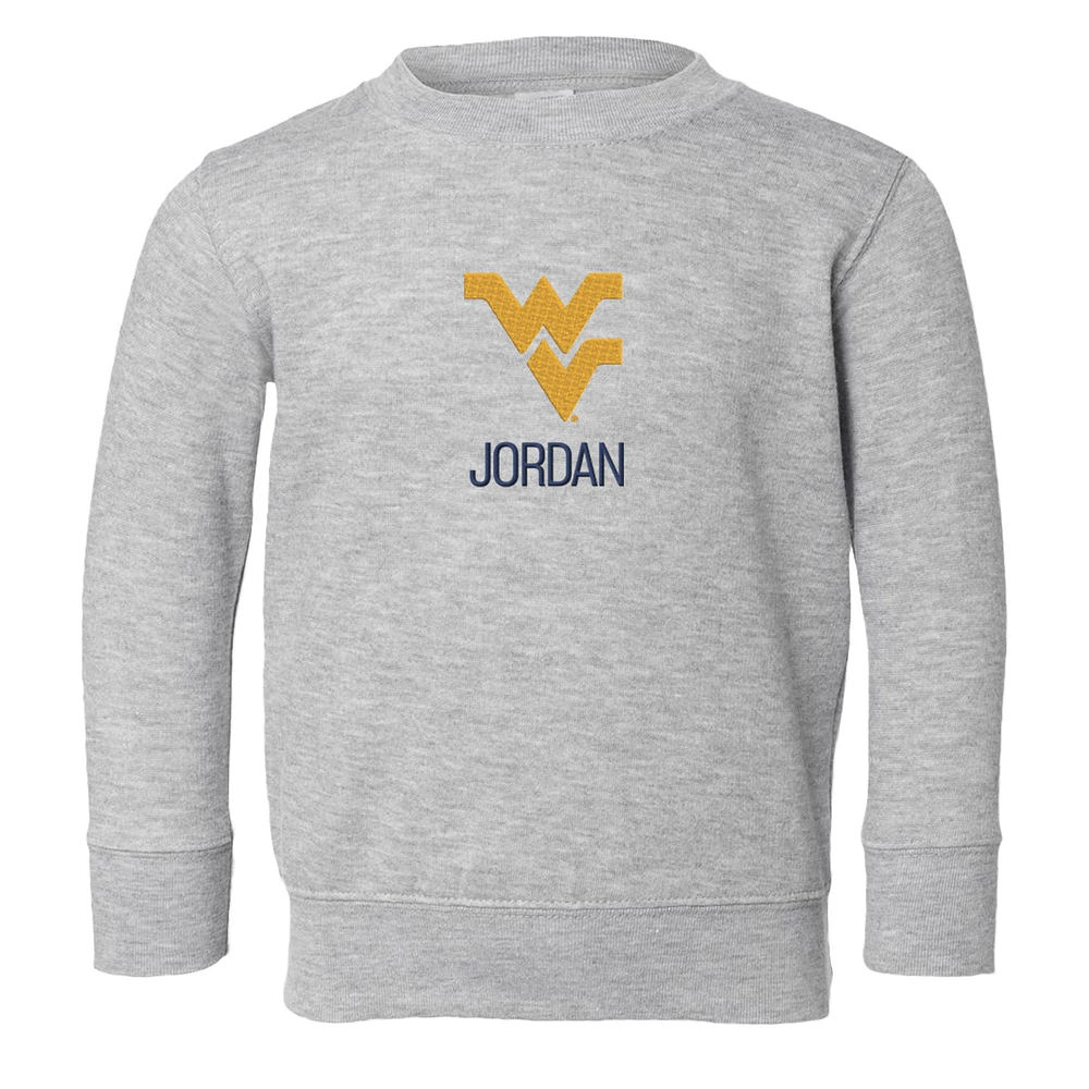 Toddler Chad & Jake Heather Gray West Virginia Mountaineers Primary Logo Personalized Pullover Sweatshirt