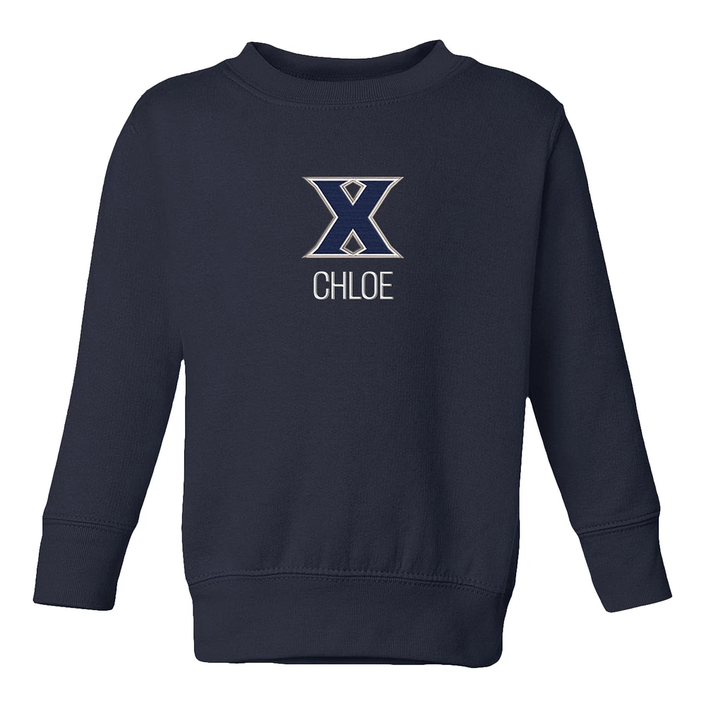 Toddler Chad & Jake Navy Xavier Musketeers Primary Logo Personalized Pullover Sweatshirt