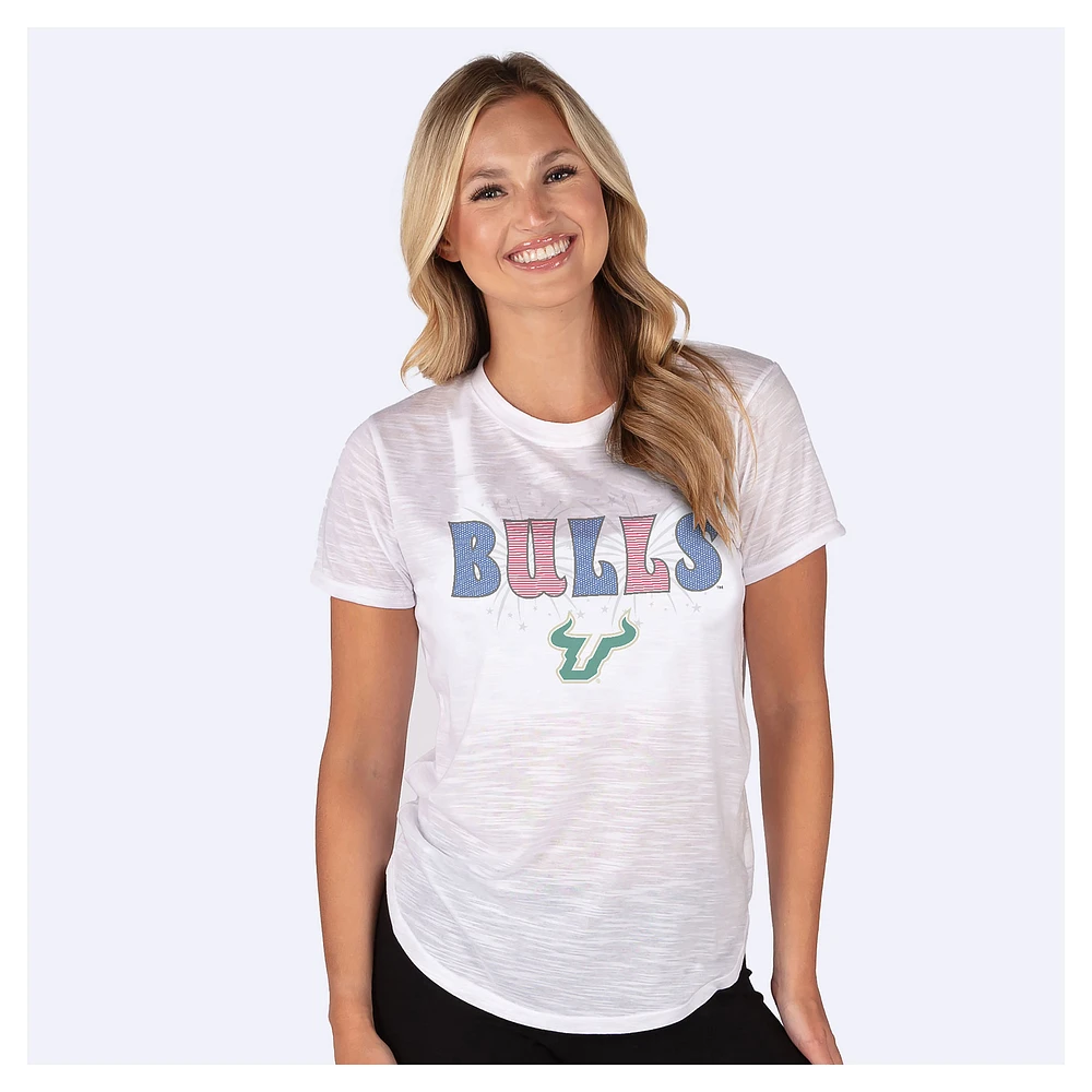 Women's Concepts Sport White South Florida Bulls Stars and Stripes Infuse Lightweight Slub Knit Top