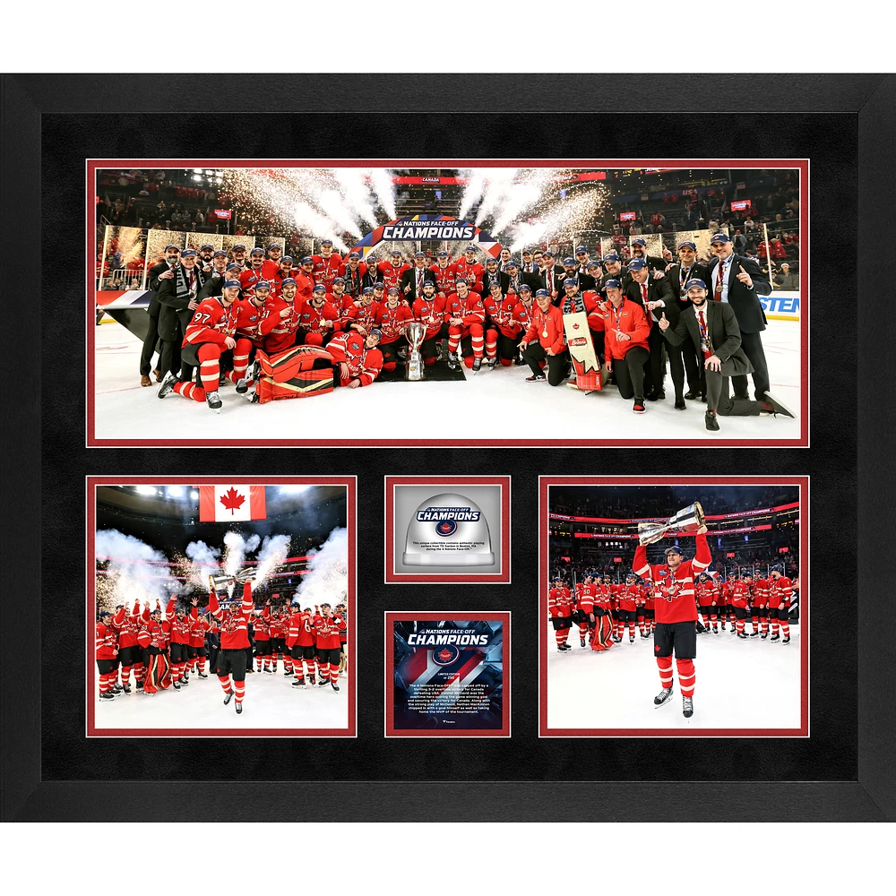 Canada 2025 4 Nations Face-Off Champions Framed 20'' x 24'' Three-Photograph Collage with Game-Used Ice - Limited Edition of 250