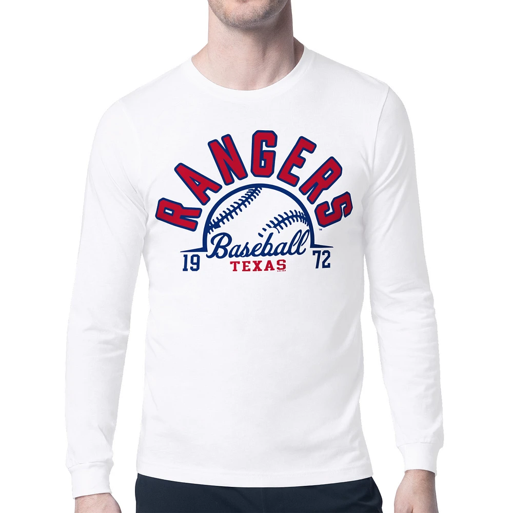 Men's Starter White Texas Rangers Half Ball Team Graphic Long Sleeve T-Shirt