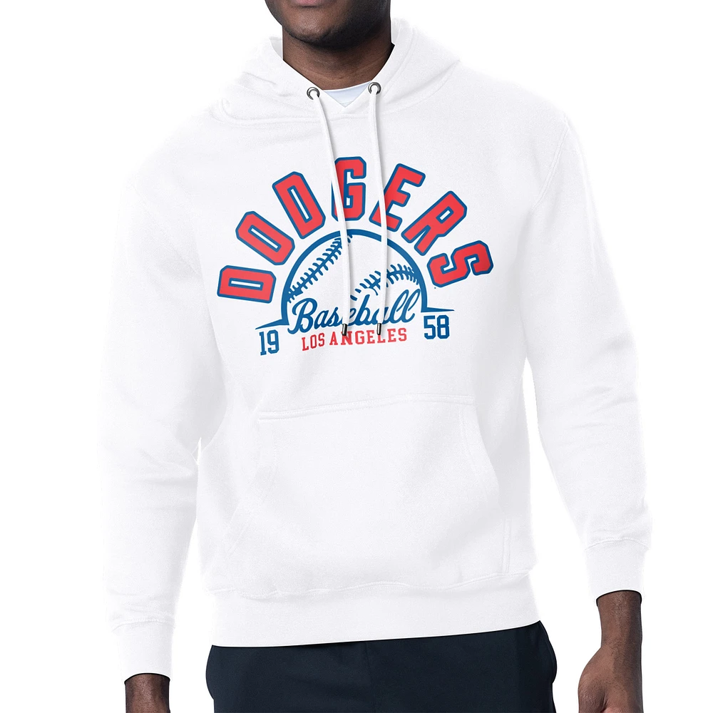 Men's Starter White Los Angeles Dodgers Half Ball Team Graphic Pullover Hoodie
