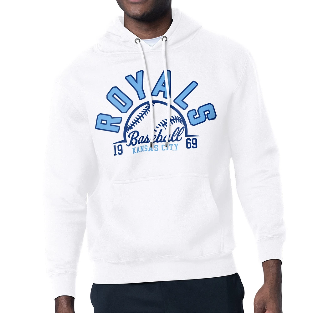 Men's Starter White Kansas City Royals Half Ball Team Graphic Pullover Hoodie