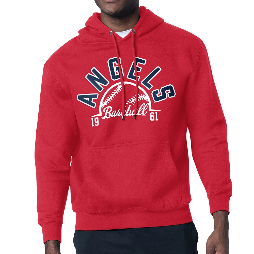Men's Starter Red Los Angeles Angels Half Ball Team Graphic Pullover Hoodie