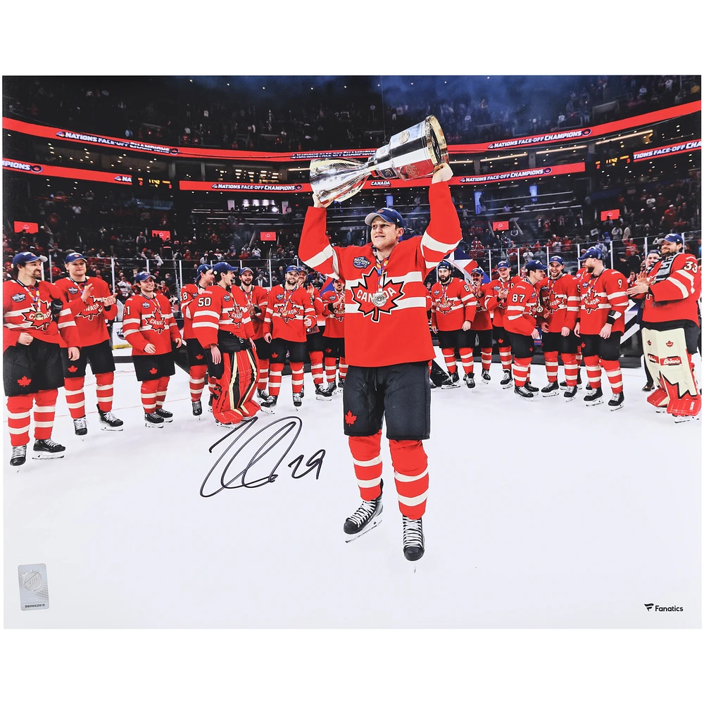Nathan MacKinnon Canada Autographed 2025 4 Nations Face-Off Champions 16" x 20" Celebration Photograph