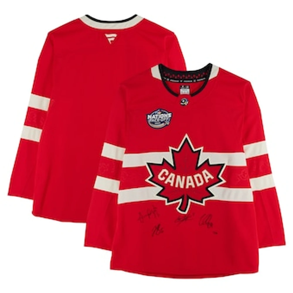 Nathan MacKinnon, Cale Makar, Sam Reinhart & Jordan Binnington Canada Autographed Red 4 Nations Face-Off Fanatics Premium Jersey - Limited Edition of 10