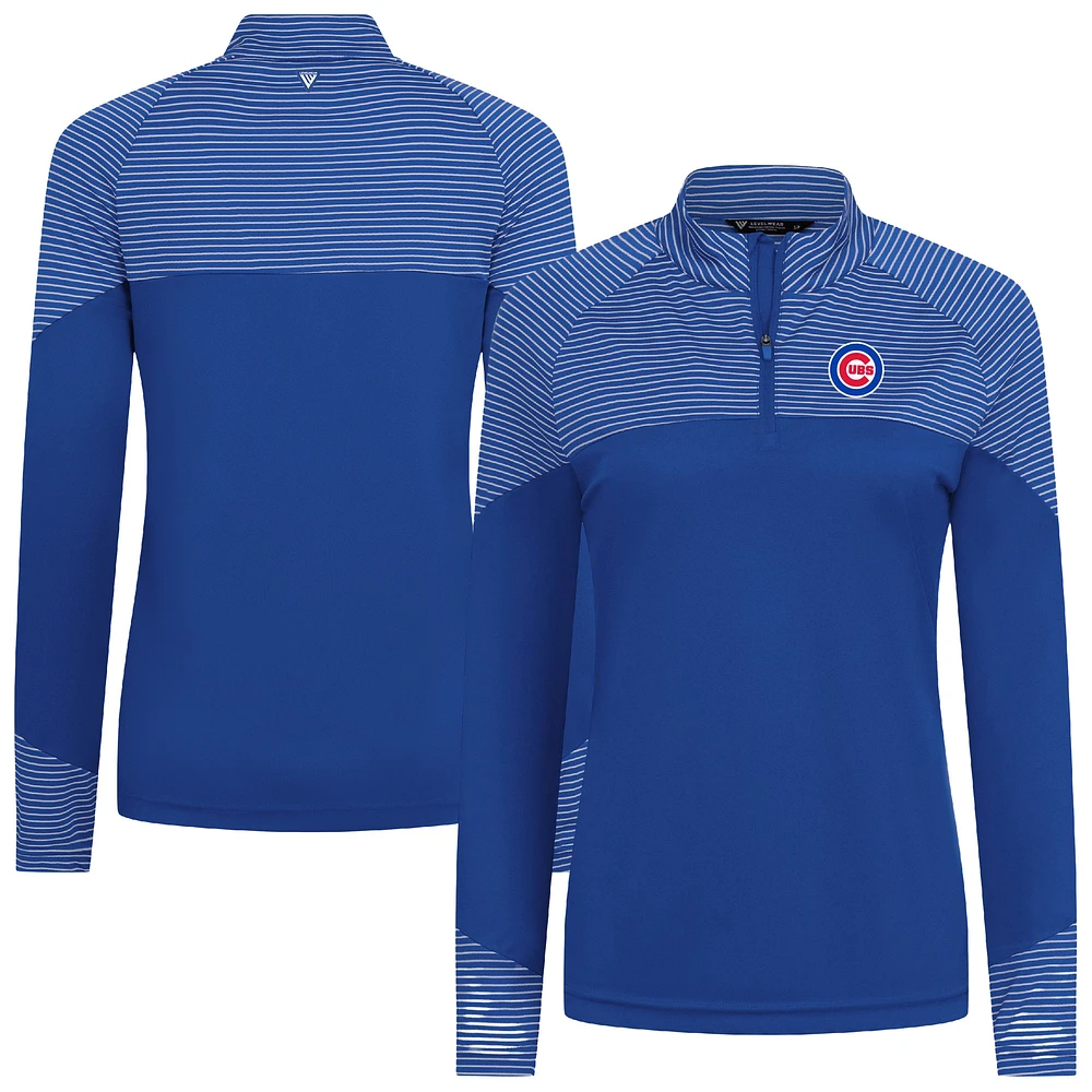 Women's Levelwear Royal Chicago Cubs Classic Stripes Insignia 2.0 Raglan Quarter-Zip Top