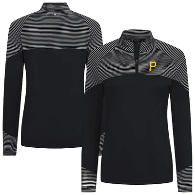 Women's Levelwear Black Pittsburgh Pirates Classic Stripes Insignia 2.0 Raglan Quarter-Zip Top