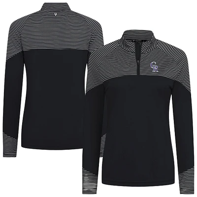 Women's Levelwear Black Colorado Rockies Classic Stripes Insignia 2.0 Raglan Quarter-Zip Top
