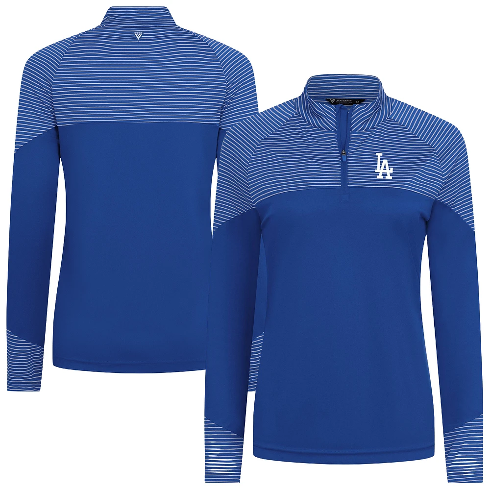 Women's Levelwear Royal Los Angeles Dodgers Classic Stripes Insignia 2.0 Raglan Quarter-Zip Top
