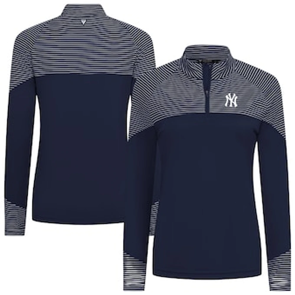 Women's Levelwear Navy New York Yankees Classic Stripes Insignia 2.0 Raglan Quarter-Zip Top