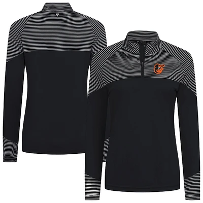 Women's Levelwear Black Baltimore Orioles Classic Stripes Insignia 2.0 Raglan Quarter-Zip Top
