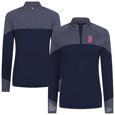 Women's Levelwear Navy Boston Red Sox Classic Stripes Insignia 2.0 Raglan Quarter-Zip Top