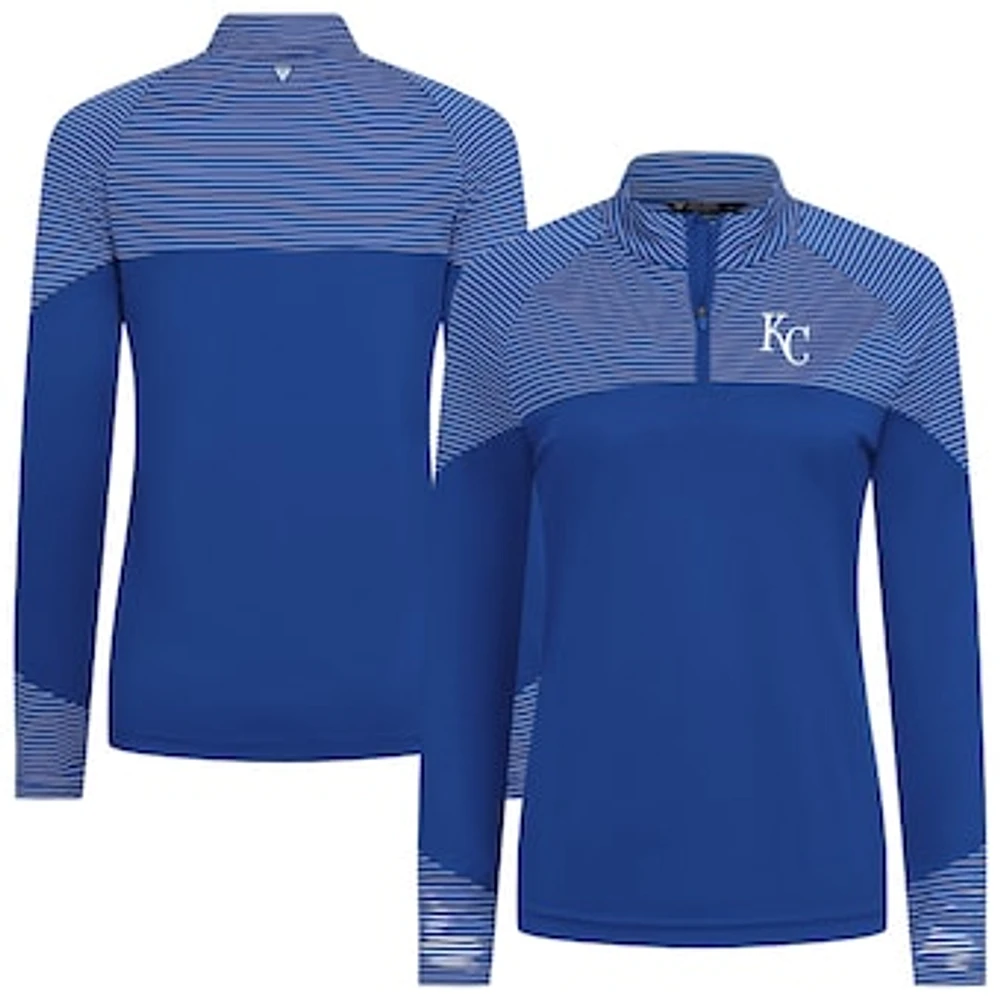 Women's Levelwear Royal Kansas City Royals Classic Stripes Insignia 2.0 Raglan Quarter-Zip Top