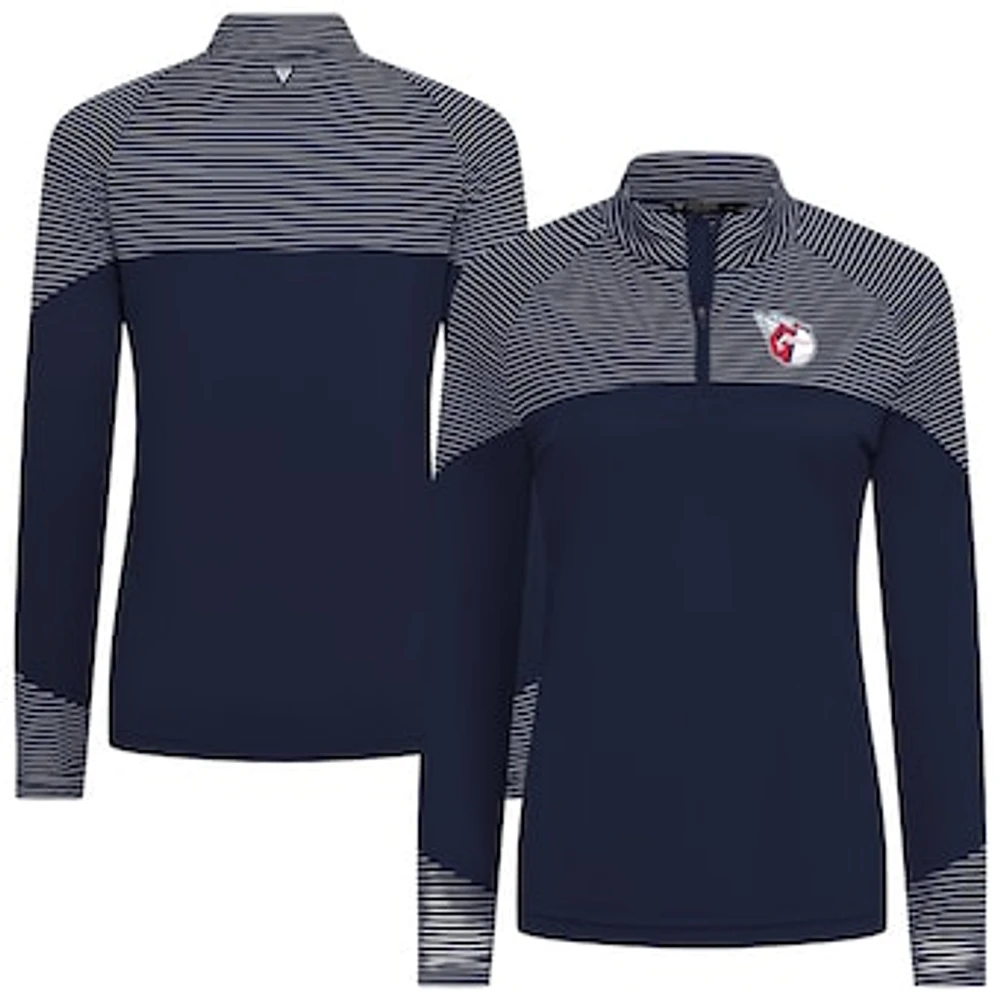 Women's Levelwear Navy Cleveland Guardians Classic Stripes Insignia 2.0 Raglan Quarter-Zip Top