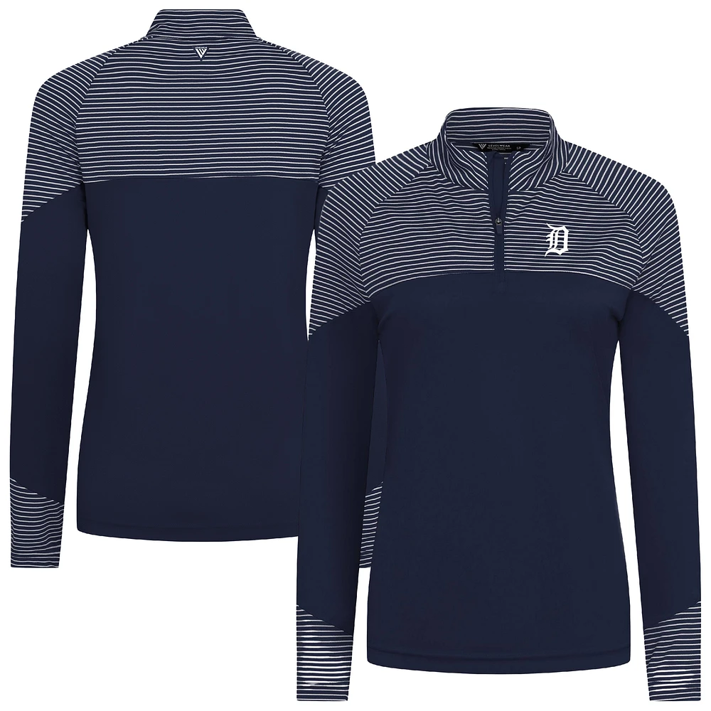 Women's Levelwear Navy Detroit Tigers Classic Stripes Insignia 2.0 Raglan Quarter-Zip Top