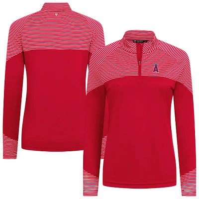 Women's Levelwear Red Los Angeles Angels Classic Stripes Insignia 2.0 Raglan Quarter-Zip Top