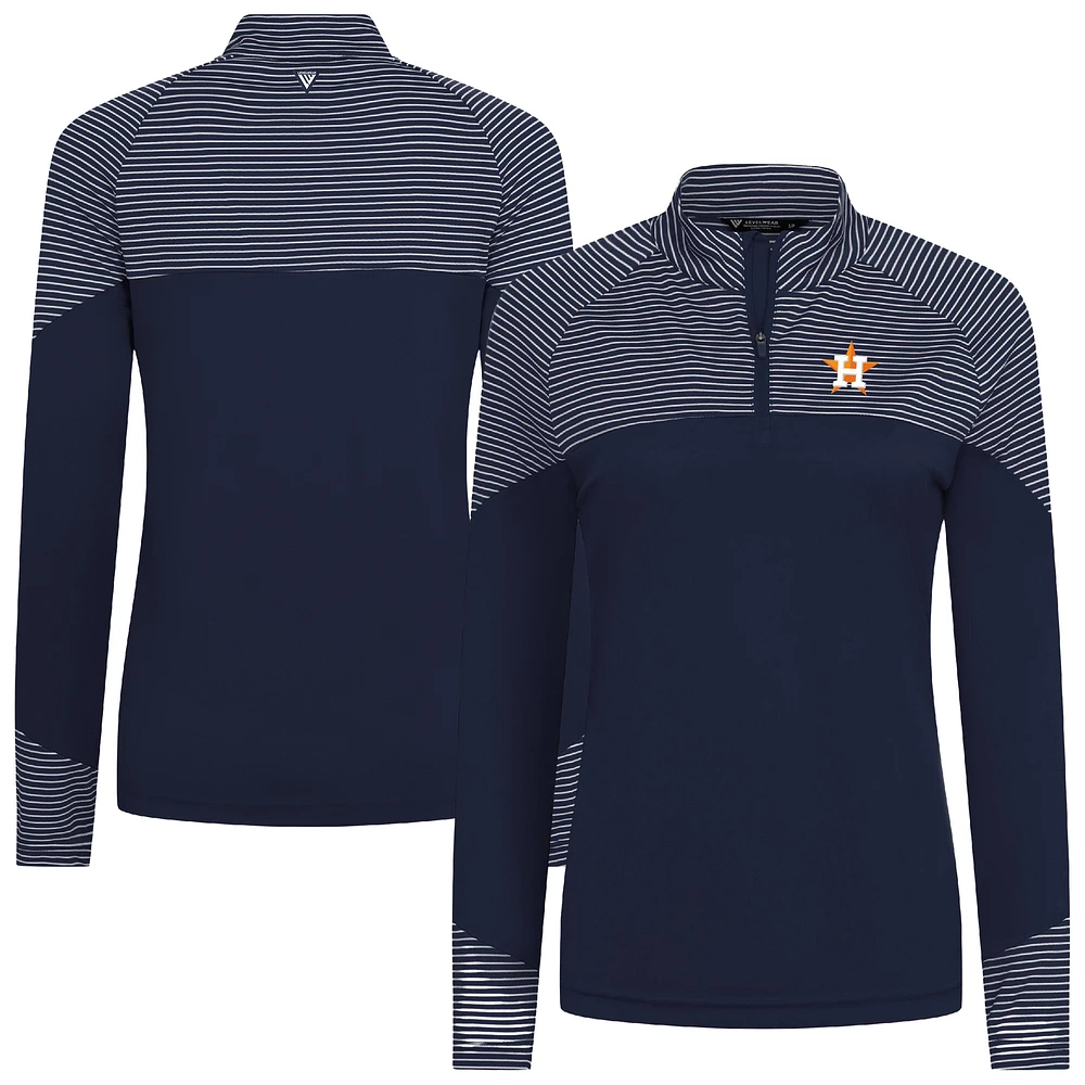Women's Levelwear Navy Houston Astros Classic Stripes Insignia 2.0 Raglan Quarter-Zip Top
