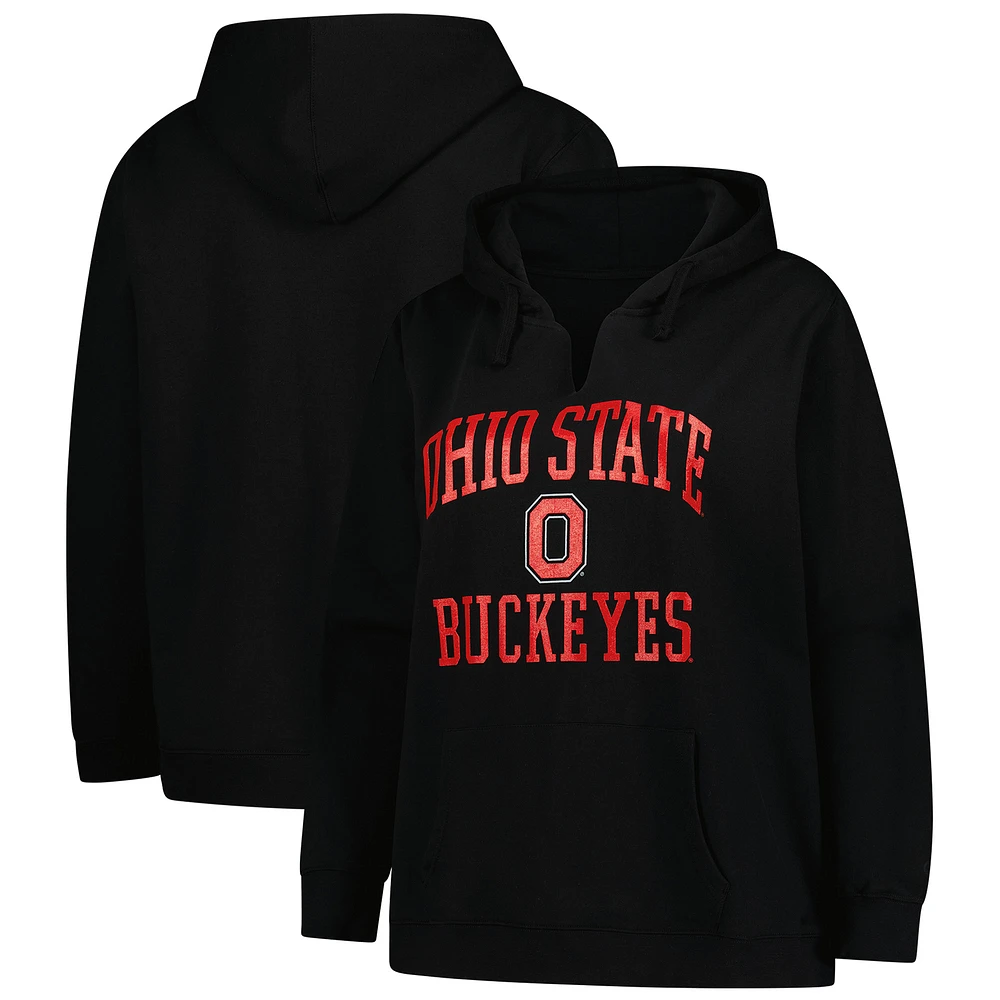 Women's Fanatics Black Ohio State Buckeyes Heart & Soul Notch Neck Pullover Hoodie