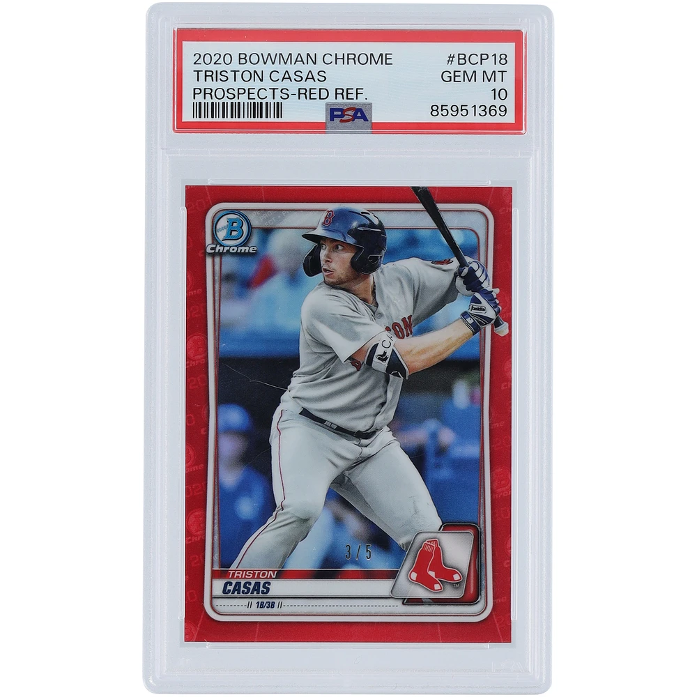 Triston Casas Boston Red Sox 2020 Bowman Chrome Red Refractor #BCP-18 #3/5 PSA Authenticated 10 Card