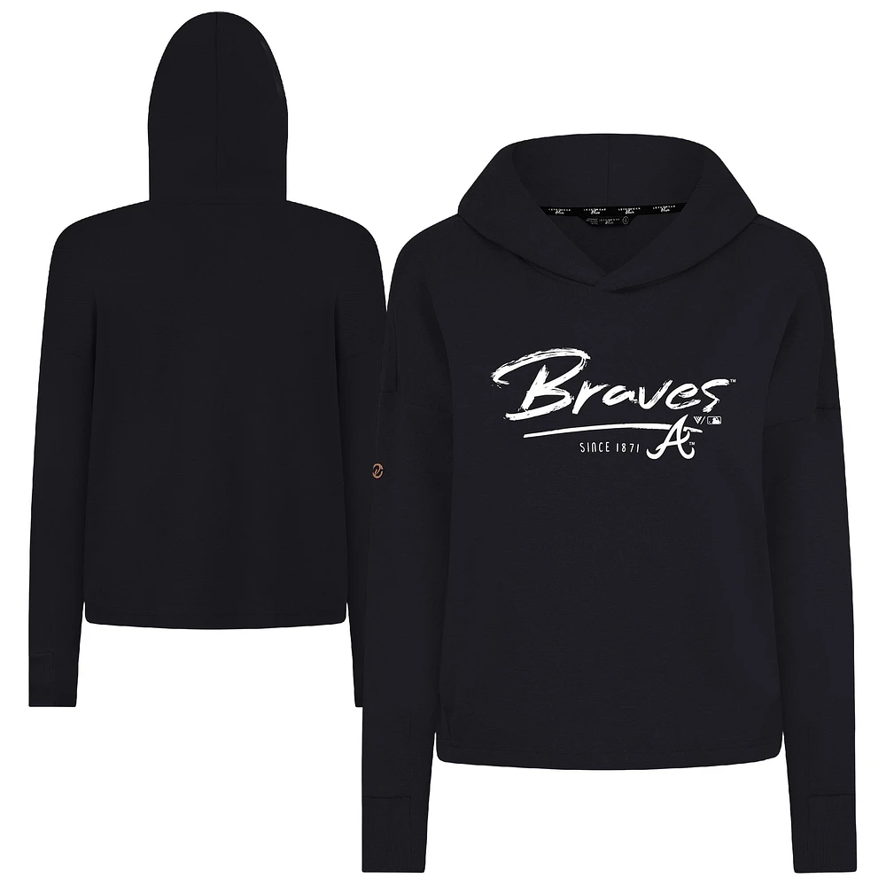 Women's Levelwear Black Atlanta Braves Tri-Blend Sweet Express Cropped Pullover Hoodie