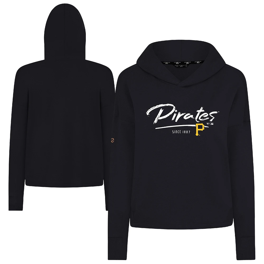 Women's Levelwear Black Pittsburgh Pirates Tri-Blend Sweet Express Cropped Pullover Hoodie