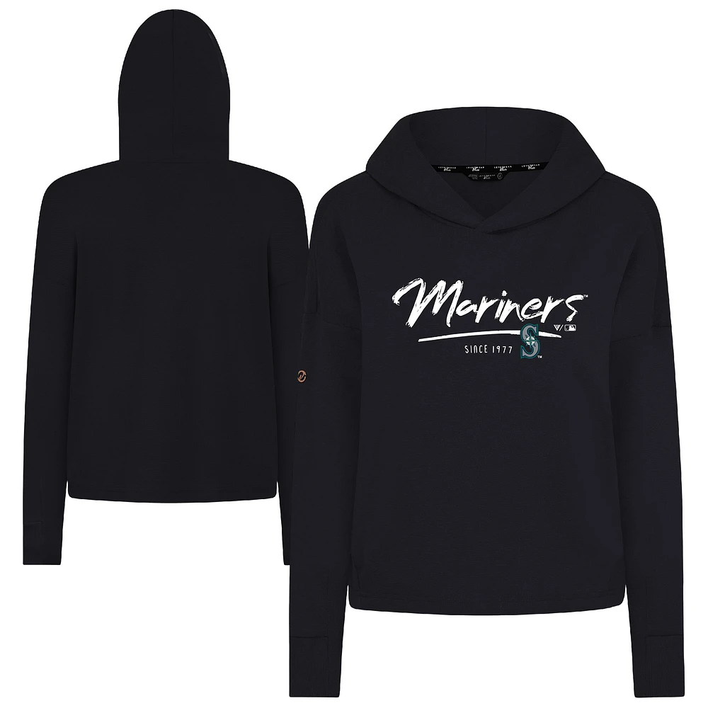 Women's Levelwear Black Seattle Mariners Tri-Blend Sweet Express Cropped Pullover Hoodie