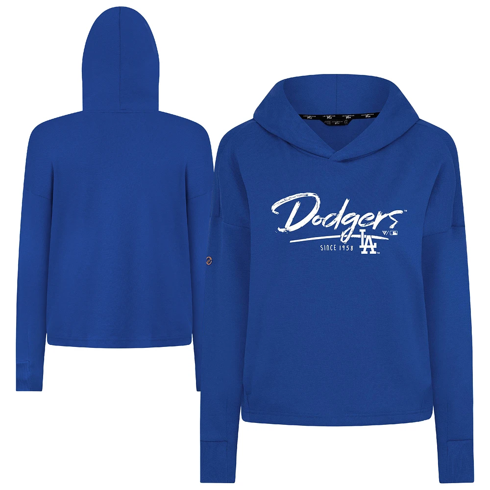 Women's Levelwear Royal Los Angeles Dodgers Tri-Blend Sweet Express Cropped Pullover Hoodie