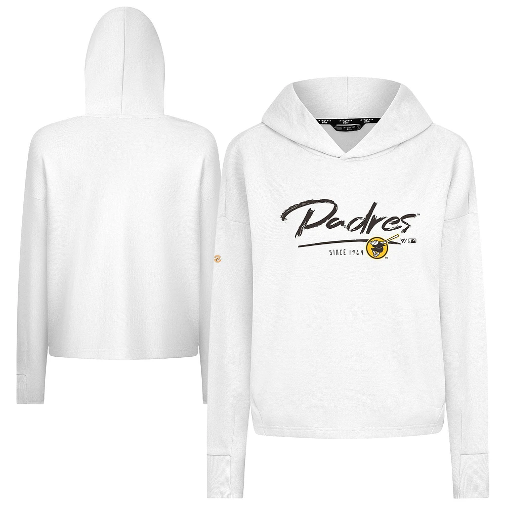 Women's Levelwear White San Diego Padres Tri-Blend Sweet Express Cropped Pullover Hoodie