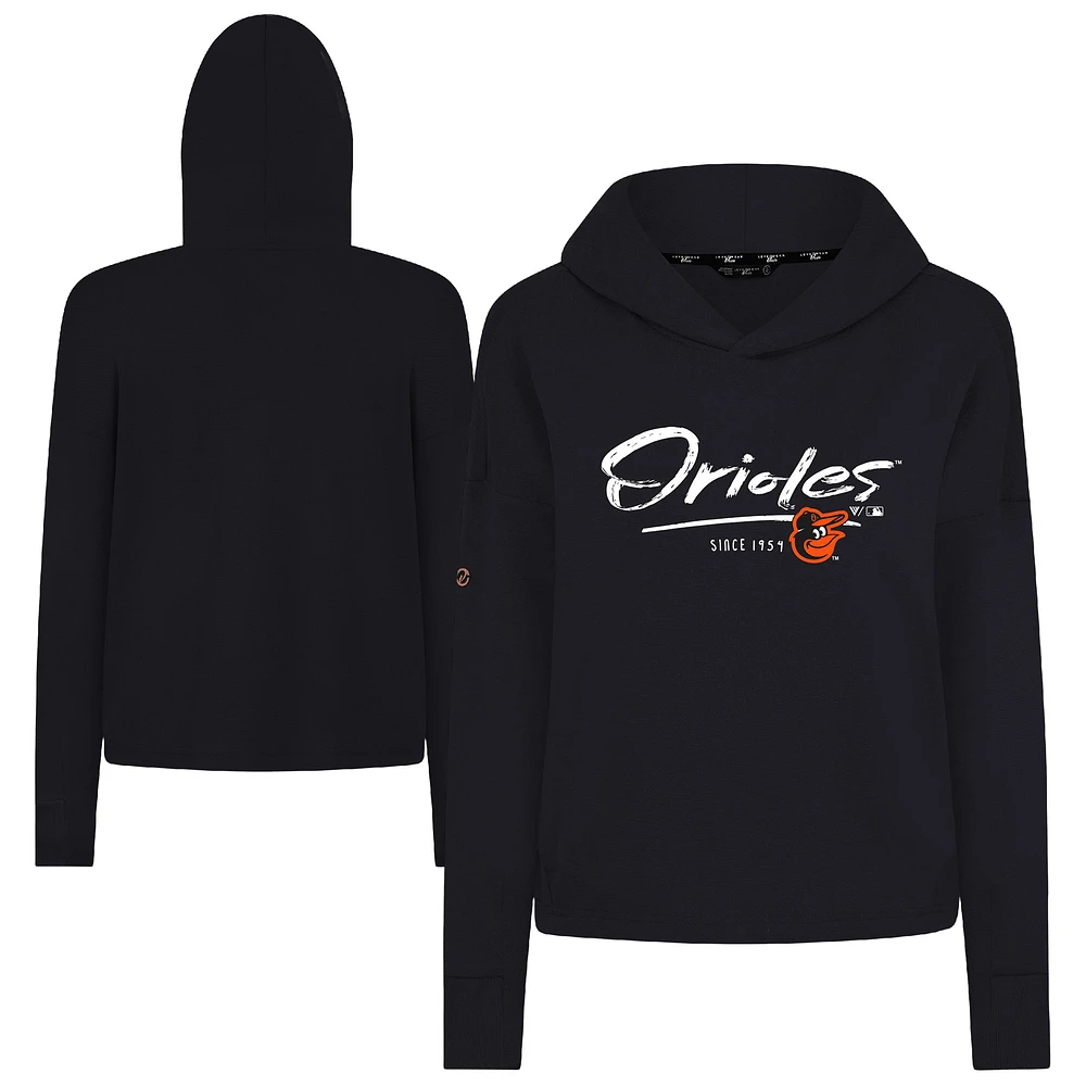 Women's Levelwear Black Baltimore Orioles Tri-Blend Sweet Express Cropped Pullover Hoodie
