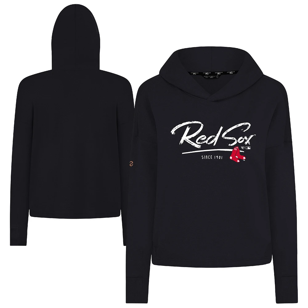 Women's Levelwear Black Boston Red Sox Tri-Blend Sweet Express Cropped Pullover Hoodie