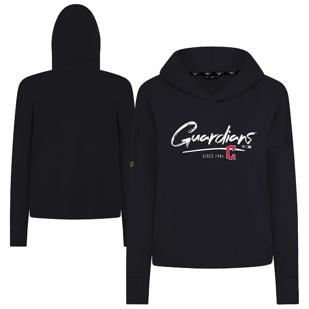 Women's Levelwear Black Cleveland Guardians Tri-Blend Sweet Express Cropped Pullover Hoodie