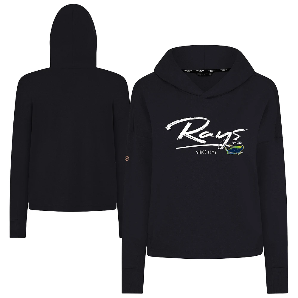 Women's Levelwear Black Tampa Bay Rays Tri-Blend Sweet Express Cropped Pullover Hoodie