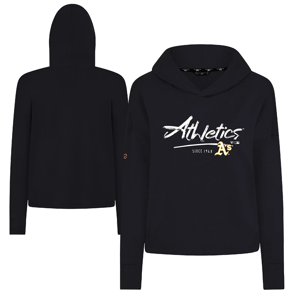 Women's Levelwear Black Athletics Tri-Blend Sweet Express Cropped Pullover Hoodie