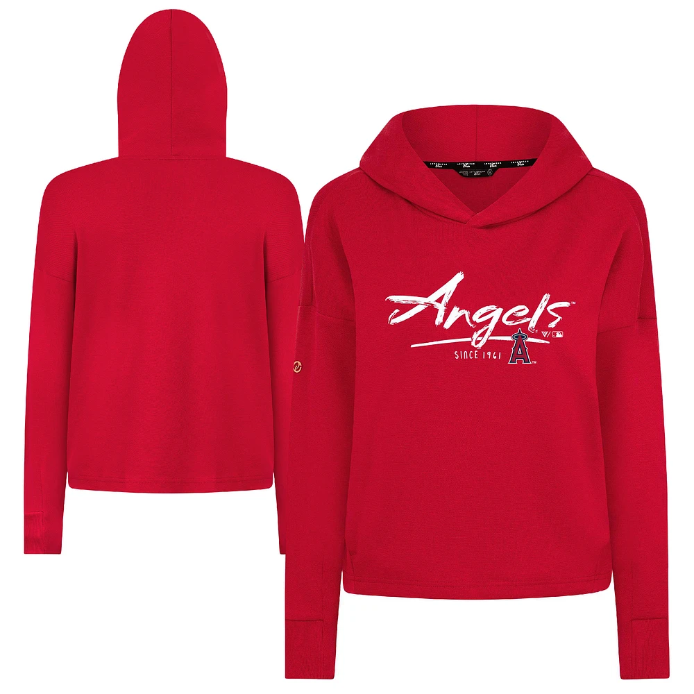 Women's Levelwear Red Los Angeles Angels Tri-Blend Sweet Express Cropped Pullover Hoodie