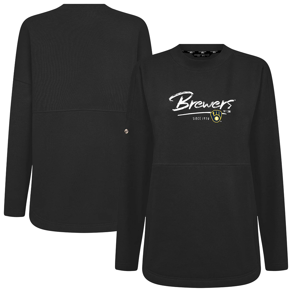 Women's Levelwear Black Milwaukee Brewers Beaudry Express Pullover Sweatshirt