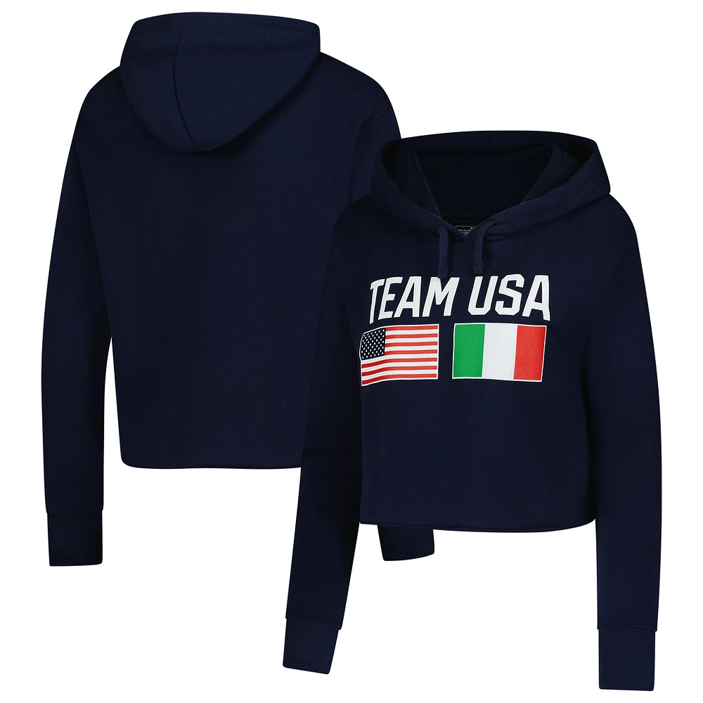 Women's Navy Team USA Country Flags Cropped Fleece Hoodie