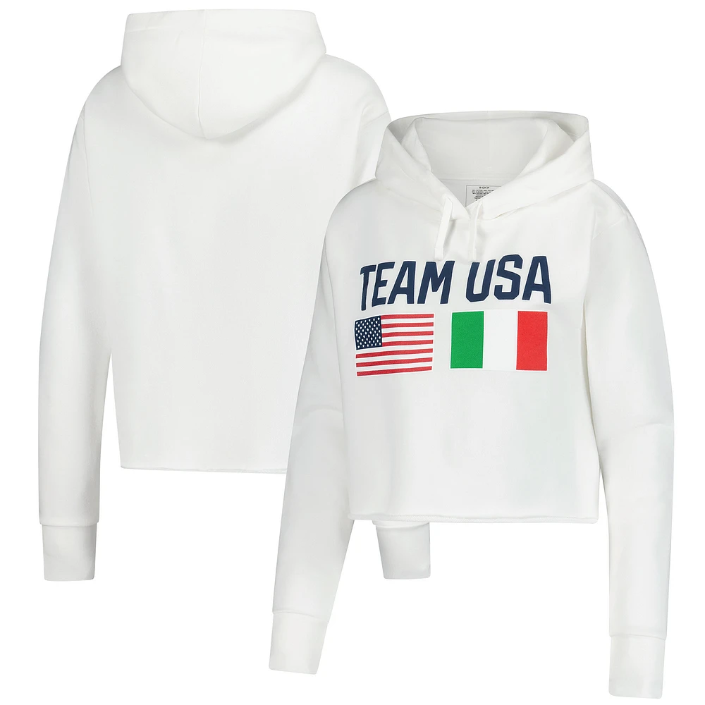 Women's White Team USA Country Flags Cropped Fleece Hoodie