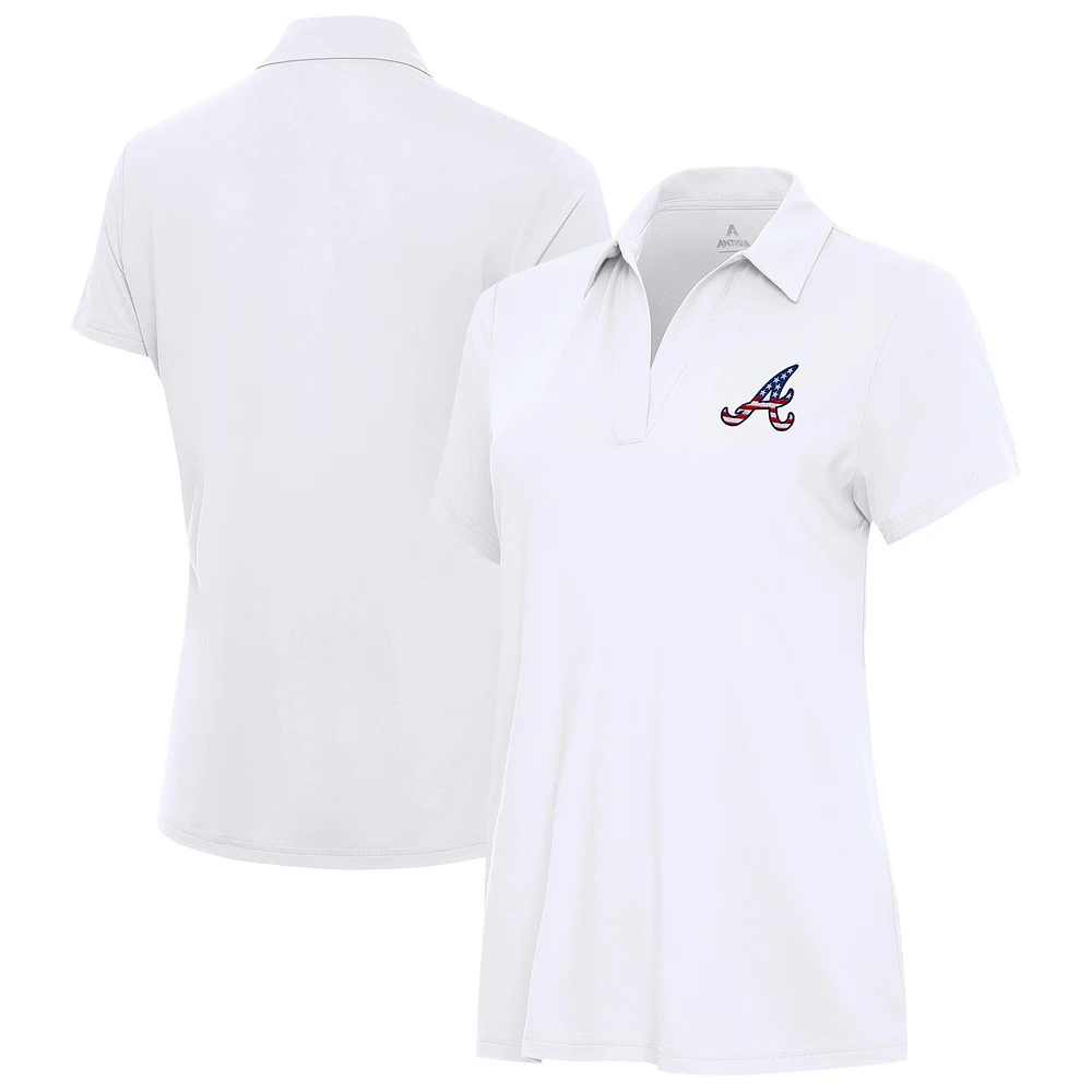 Women's Antigua White Atlanta Braves Independence Day Patriotic Logo Era Polo
