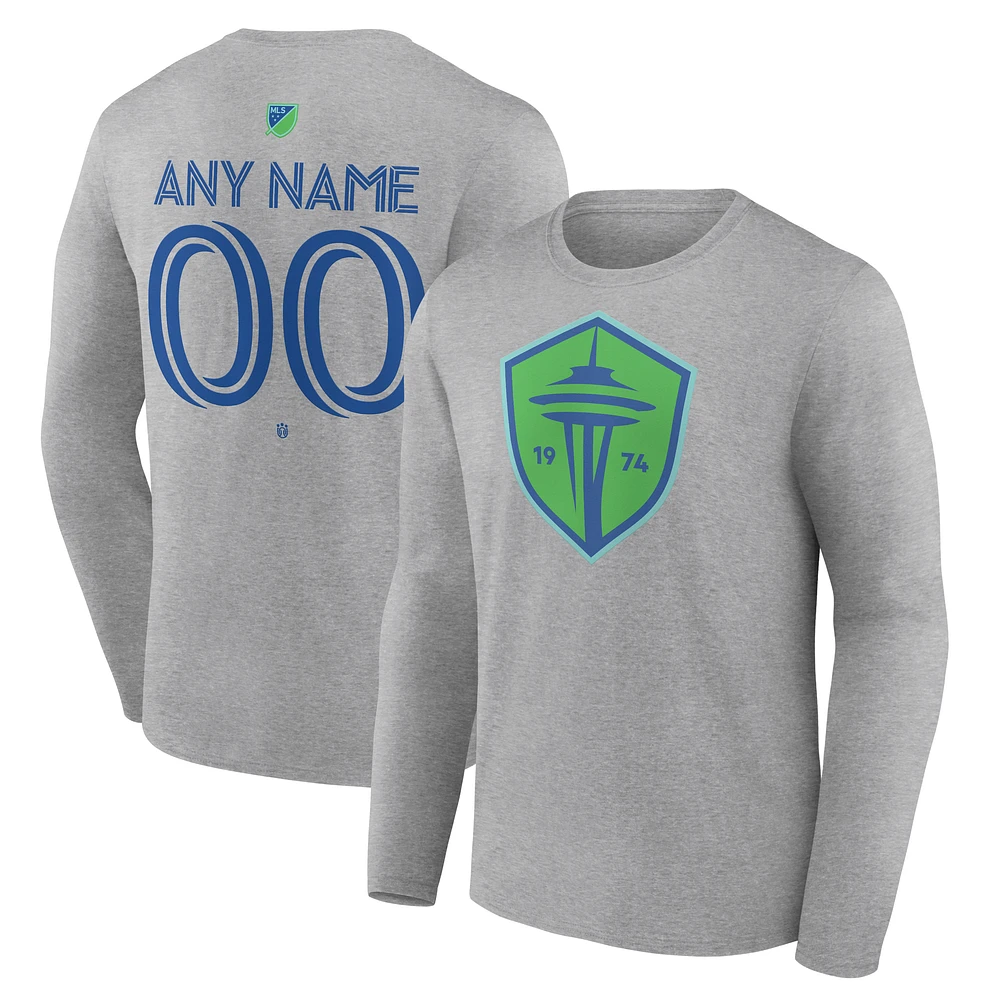 Men's Gray Seattle Sounders FC Authentic Stack Personalized Any Name & Number Long Sleeve T-Shirt