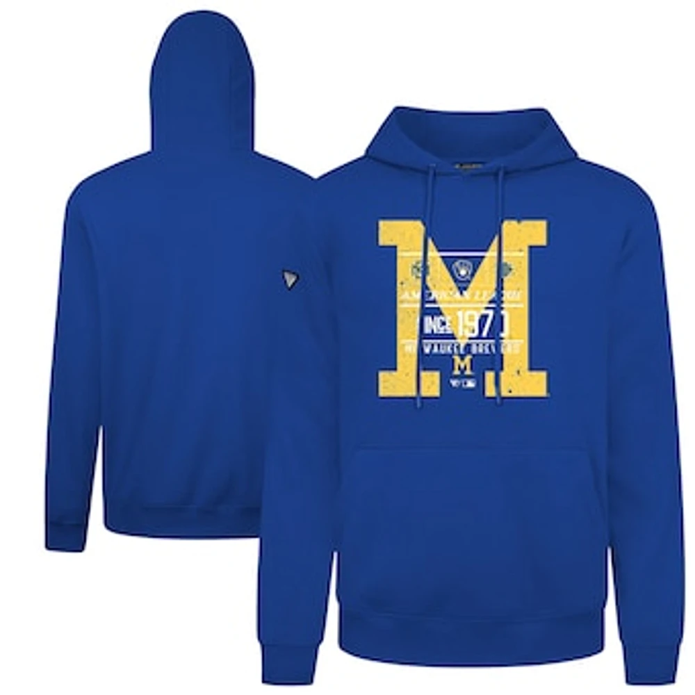 Men's Levelwear Royal Milwaukee Brewers Distressed Podium Acumen Pullover Hoodie