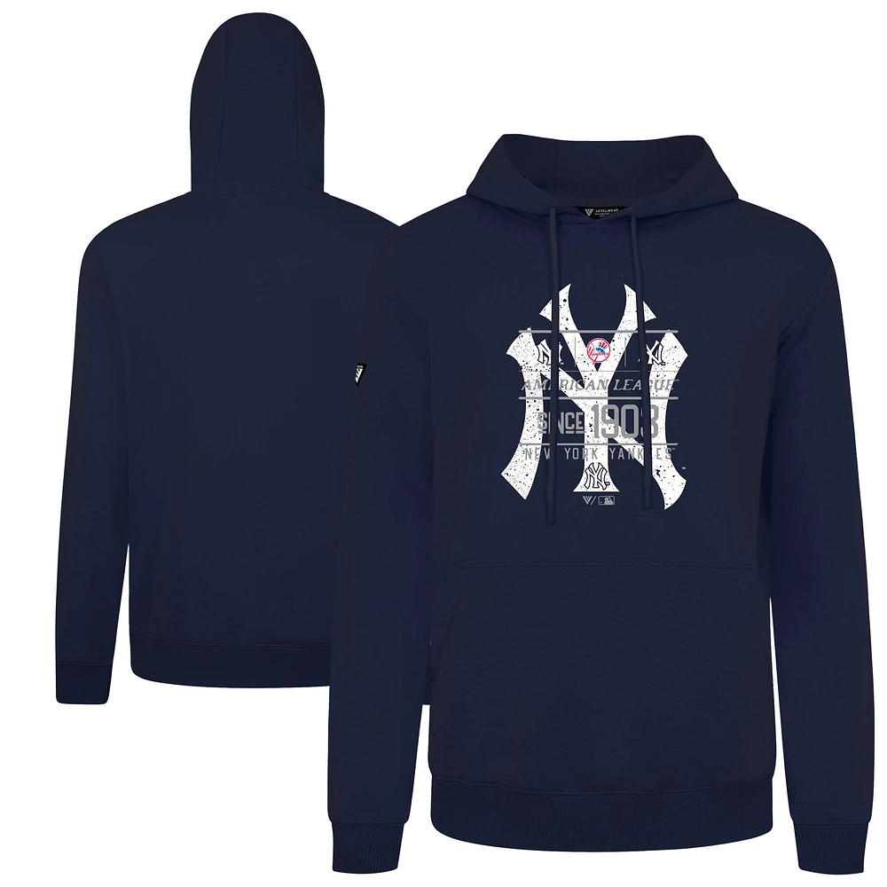 Men's Levelwear Navy New York Yankees Distressed Podium Acumen Pullover Hoodie