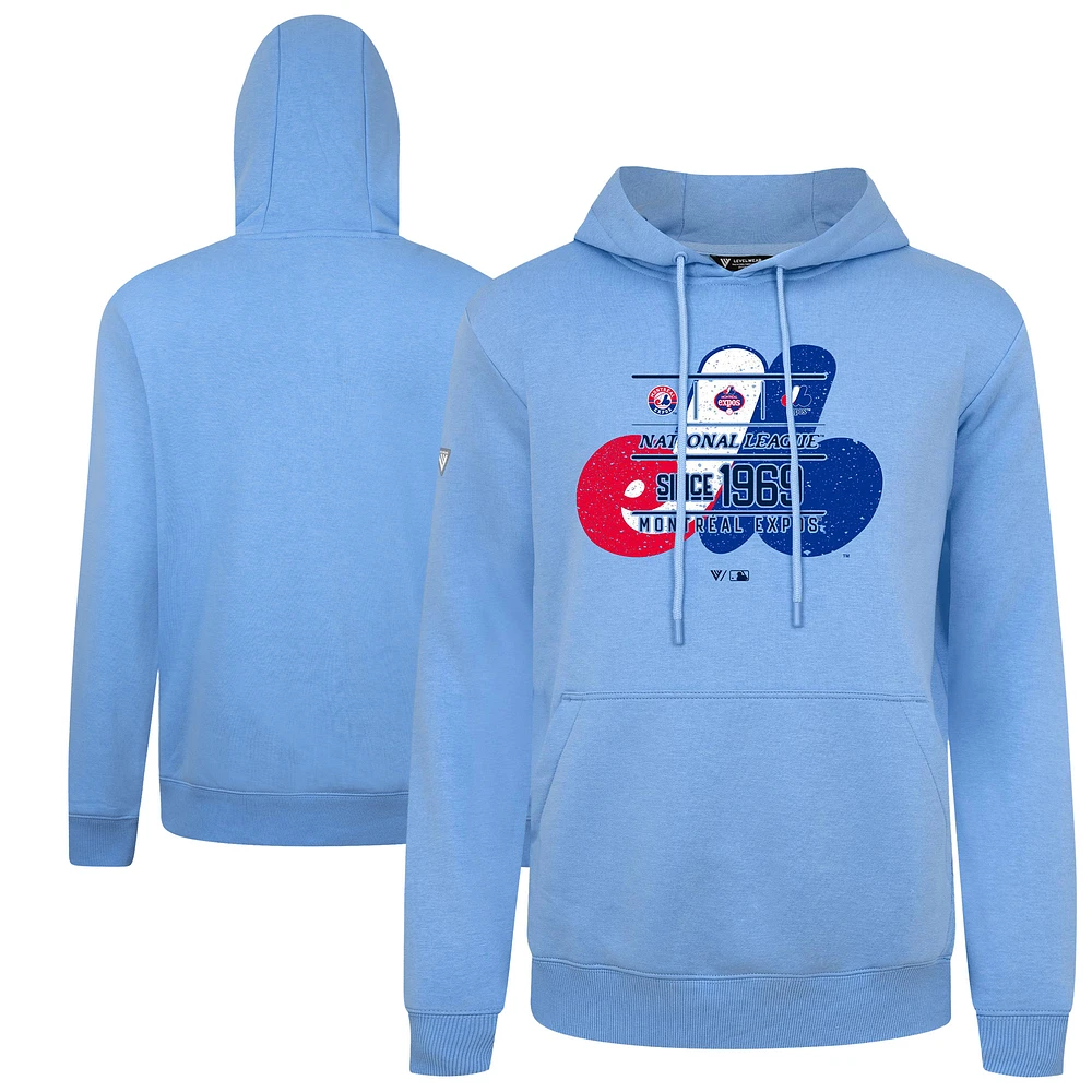 Men's Levelwear Light Blue Montreal Expos Distressed Podium Acumen Pullover Hoodie