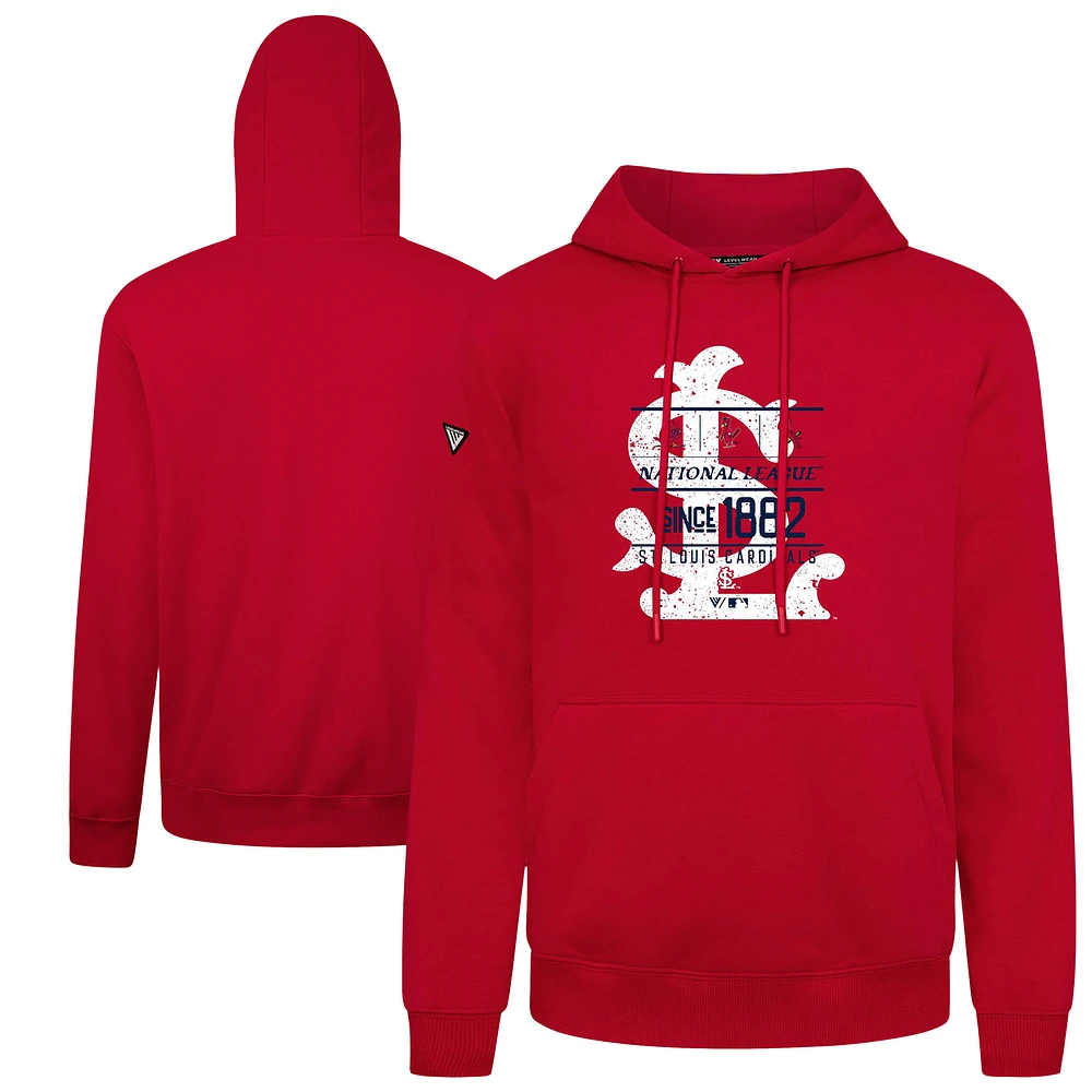 Men's Levelwear Red St. Louis Cardinals Distressed Podium Acumen Pullover Hoodie
